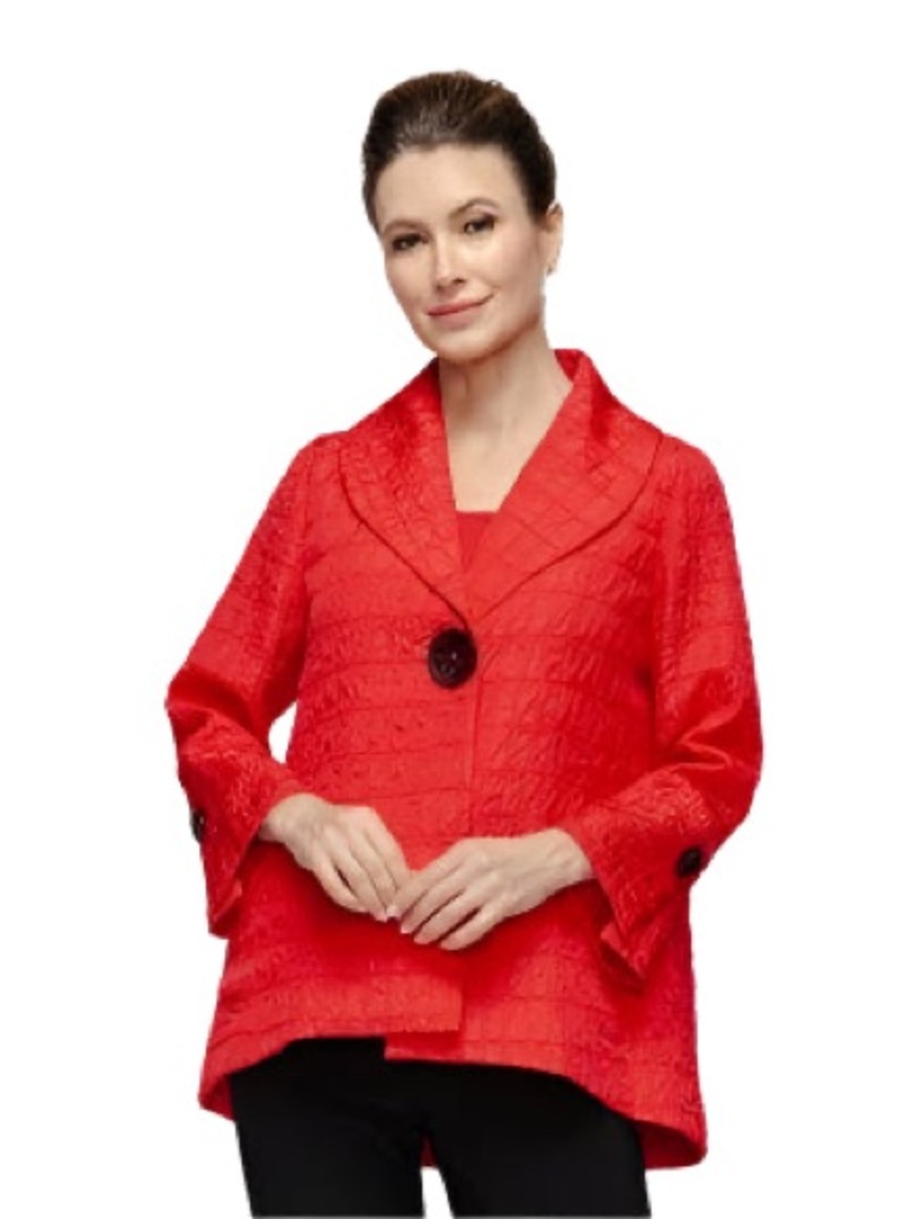 IC Collection Red Quilted Boxy Jacket Shawl with Single Button